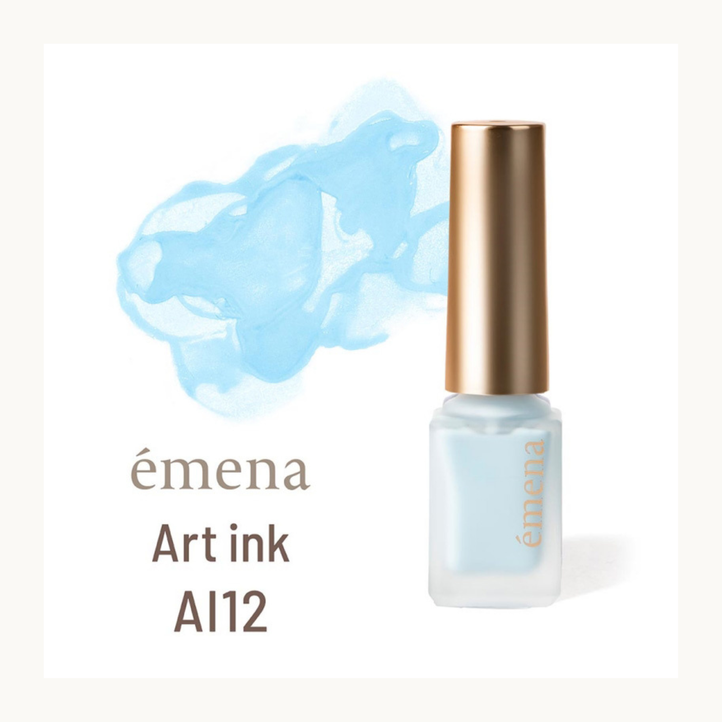 Emena Art Ink AI12 light blue watercolor nail art ink bottle with color swatch