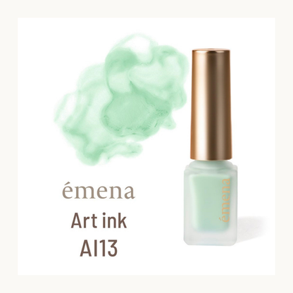 Emena Art Ink AI13 mint green watercolor nail art ink bottle with color swatch