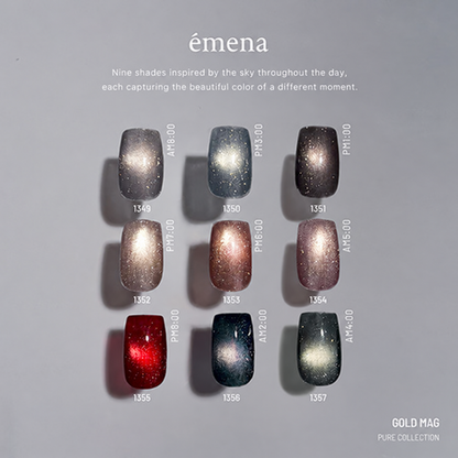 emena Gold Mag Pure Collection color chart with nine magnetic flash gel shades 1349 to 1357.