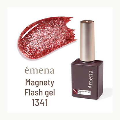 EMENA Magnetic Flash Gel 1341 deep red magnetic glitter gel polish with strong cat eye shimmer, salon quality soak off UV LED nail gel for Canada and USA market