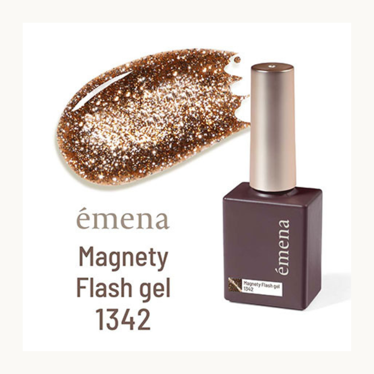 EMENA Magnetic Flash Gel 1342 gold brown ultra sparkle cat eye gel polish with 75μm reflective glitter, long lasting soak off UV LED nail gel for USA Canada nail supply