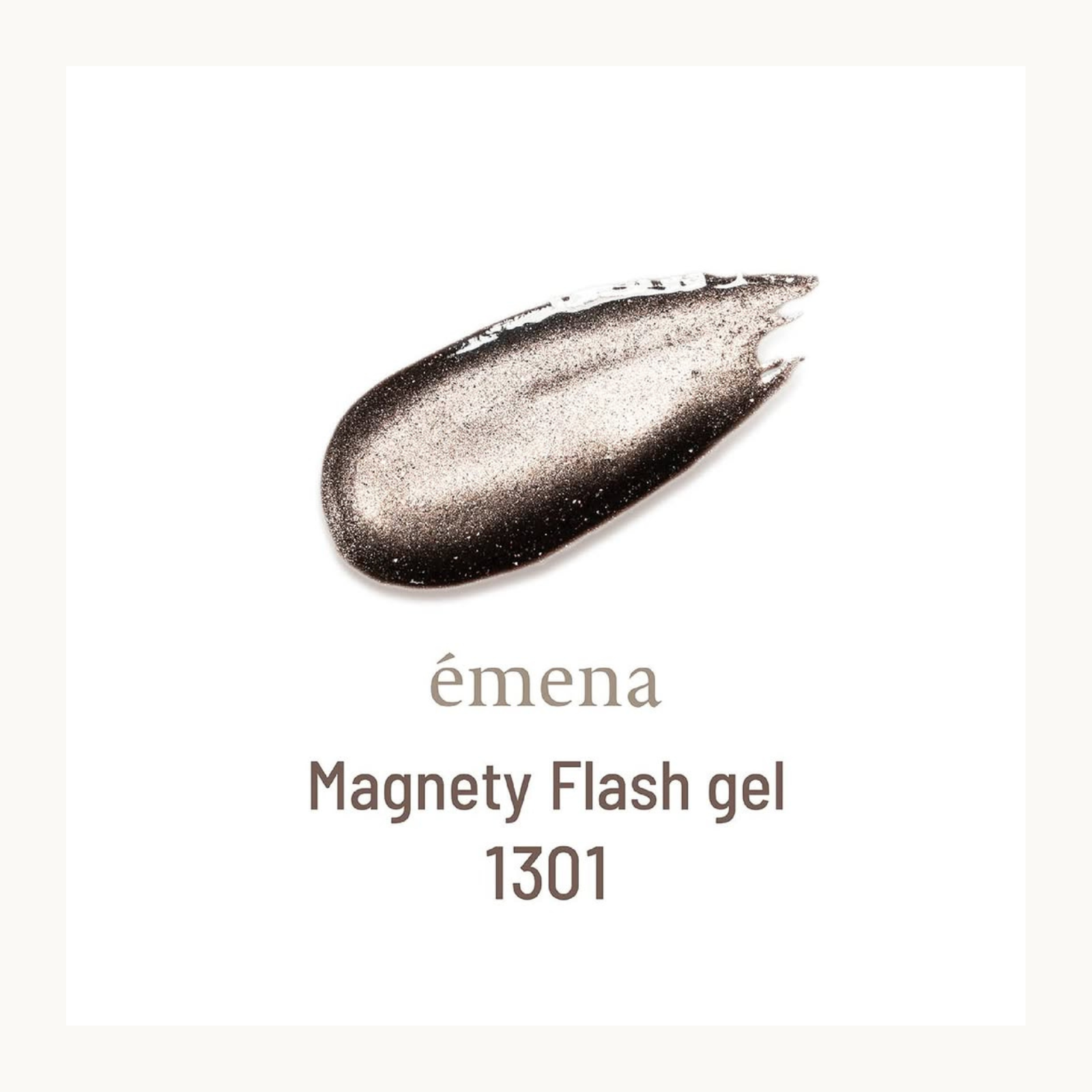 EMENA Magnety Flash Gel 1301 metallic champagne magnetic nail gel with high-shine flash pigment.
