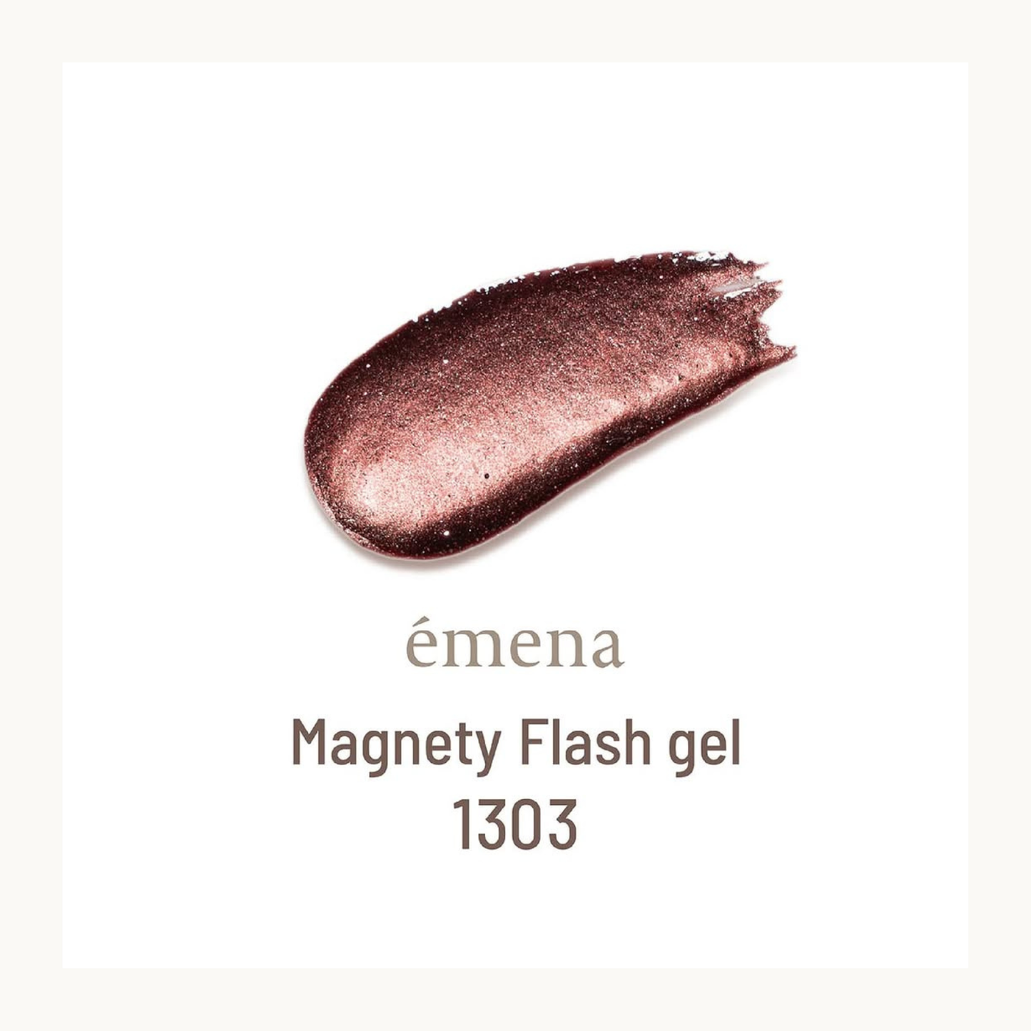 EMENA Magnety Flash Gel 1303 magnetic cat eye nail gel with shimmering rose bronze effect for dimensional nail art design.