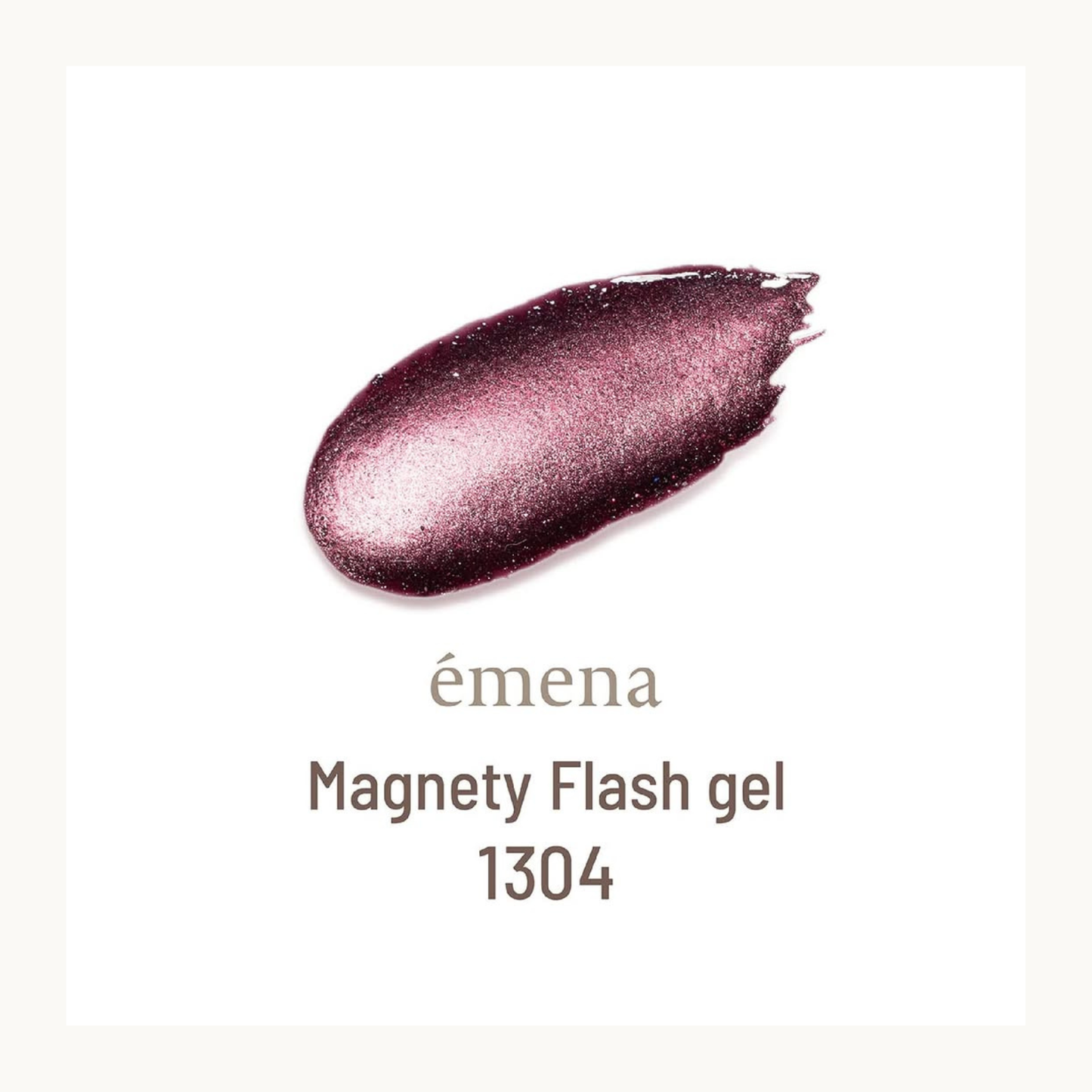 EMENA Magnety Flash Gel 1304 magnetic flash nail gel featuring deep berry shimmer and luminous cat eye effect.