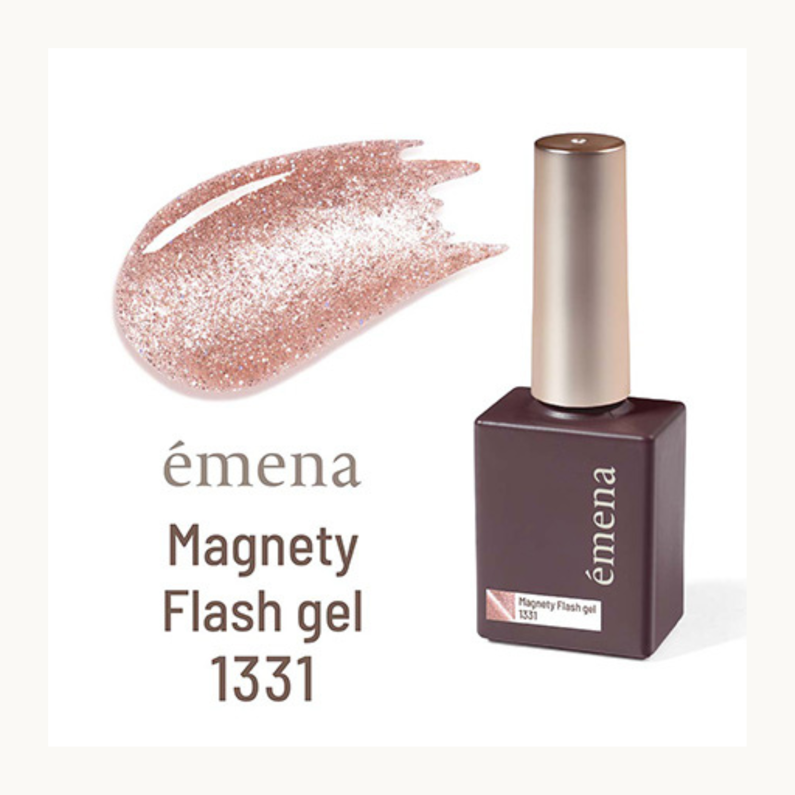 Emena Magnety Flash gel 1331 rose gold glitter cat eye gel polish bottle with swatch