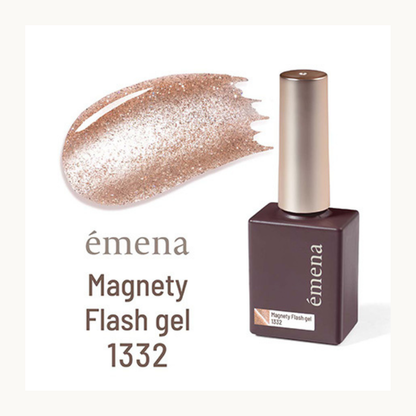 Emena Magnety Flash gel 1332 champagne glitter cat eye gel polish bottle with swatch