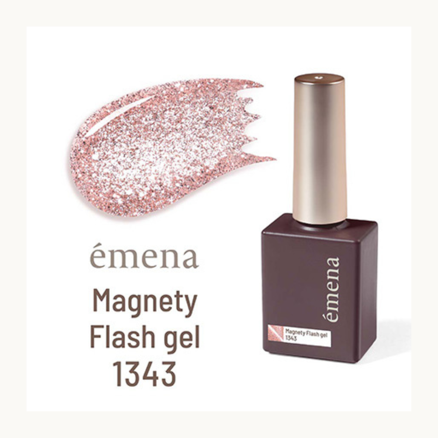 Emena Magnety Flash gel 1343 rose gold glitter cat eye gel polish bottle with swatch