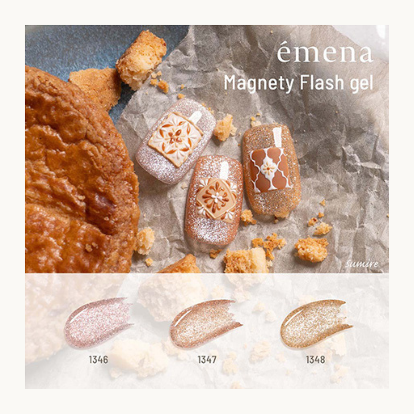 Emena Magnety Flash gel caramel-toned nail art designs with 1346 1347 1348 glitter shades