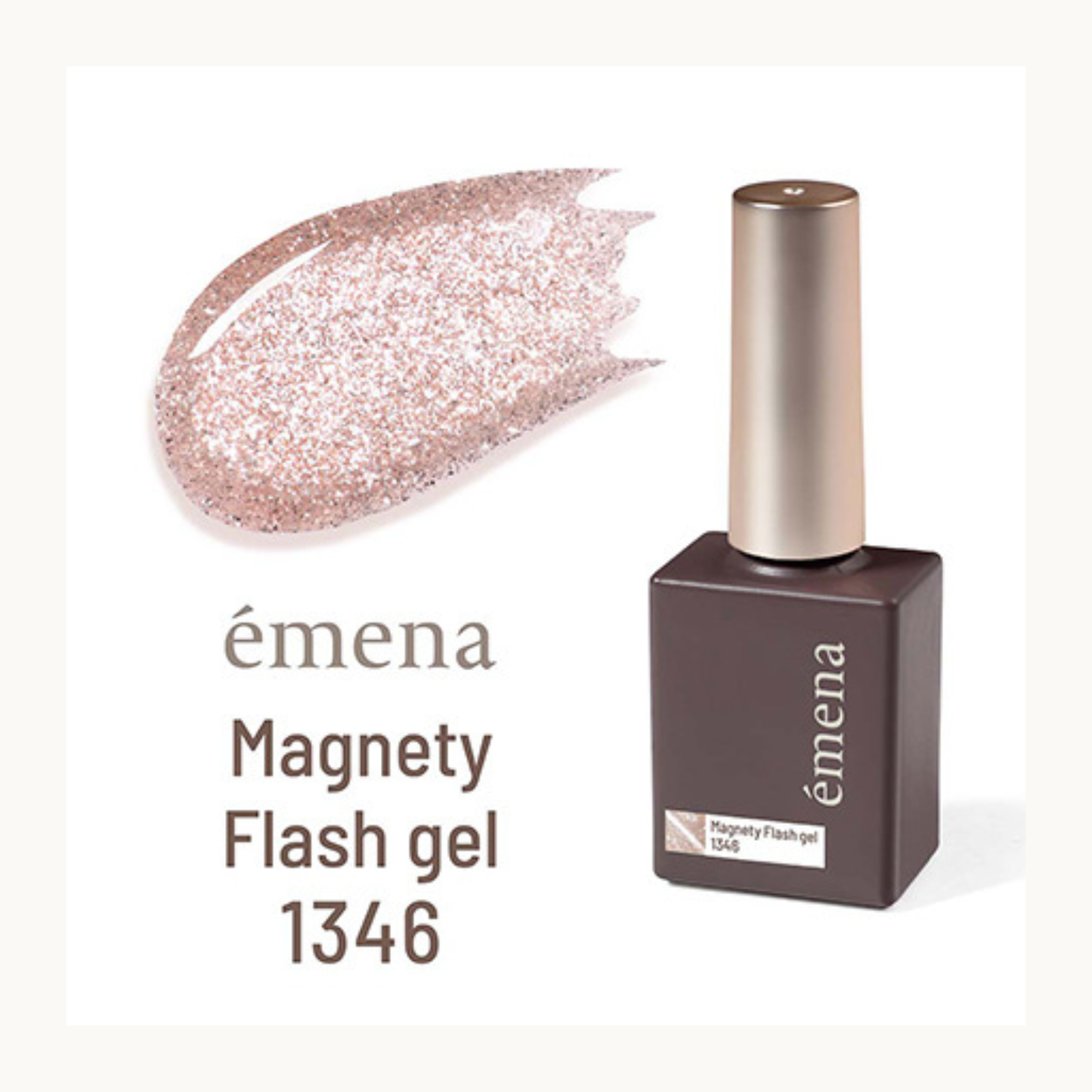 Emena Magnety Flash gel 1346 rose gold glitter cat eye gel polish bottle with swatch