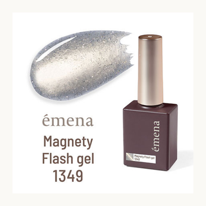 emena Magnety Flash Gel 1349 - Silver Gray Shimmery Cat Eye Nail Polish, Flash Glitter Magnetic Gel Bottle & Swatch