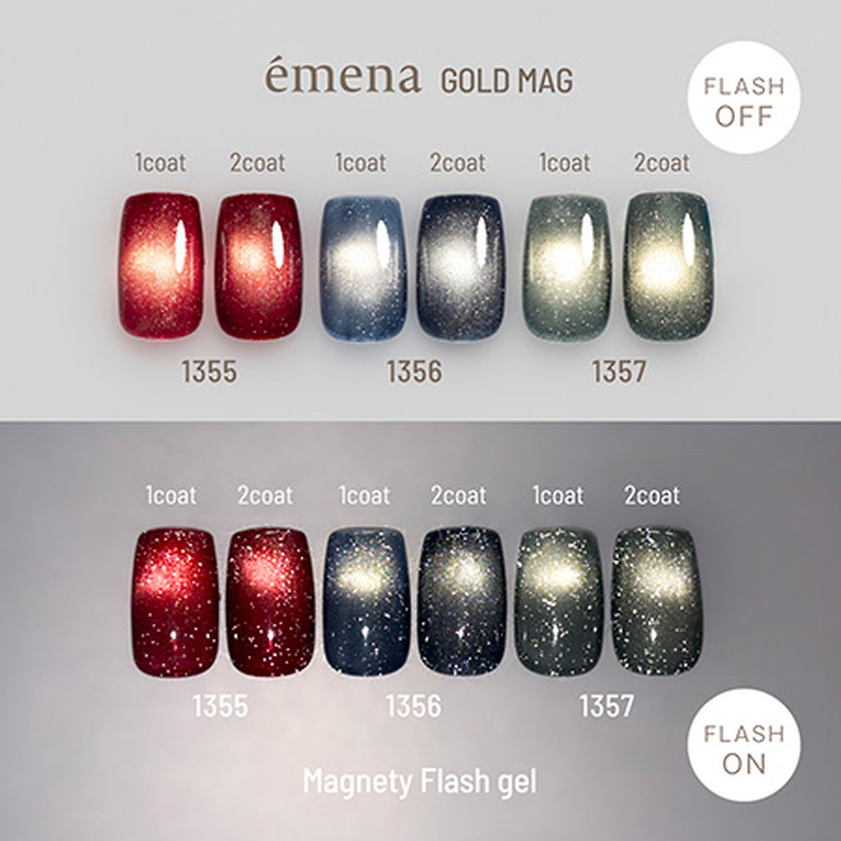 émena Magnety Flash Gel – Magnetic Cat-Eye Gel Colors (1355-1357)【HEMA & TPO Free】 - image 1