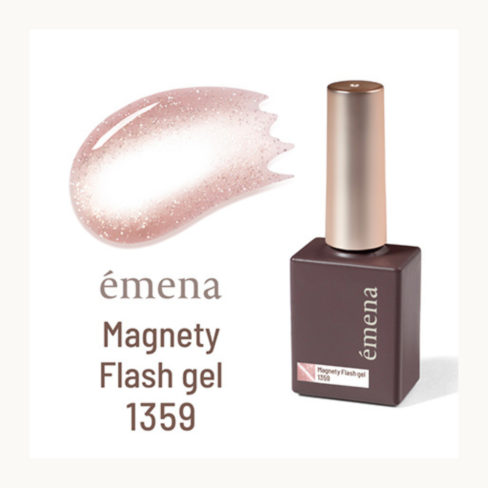 Emena Magnety Flash Gel 1359 magnetic cat eye gel featuring soft pink reflective flash glitter with a glossy lip gloss finish.