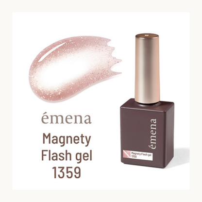 Emena Magnety Flash Gel 1359 magnetic cat eye gel featuring soft pink reflective flash glitter with a glossy lip gloss finish.
