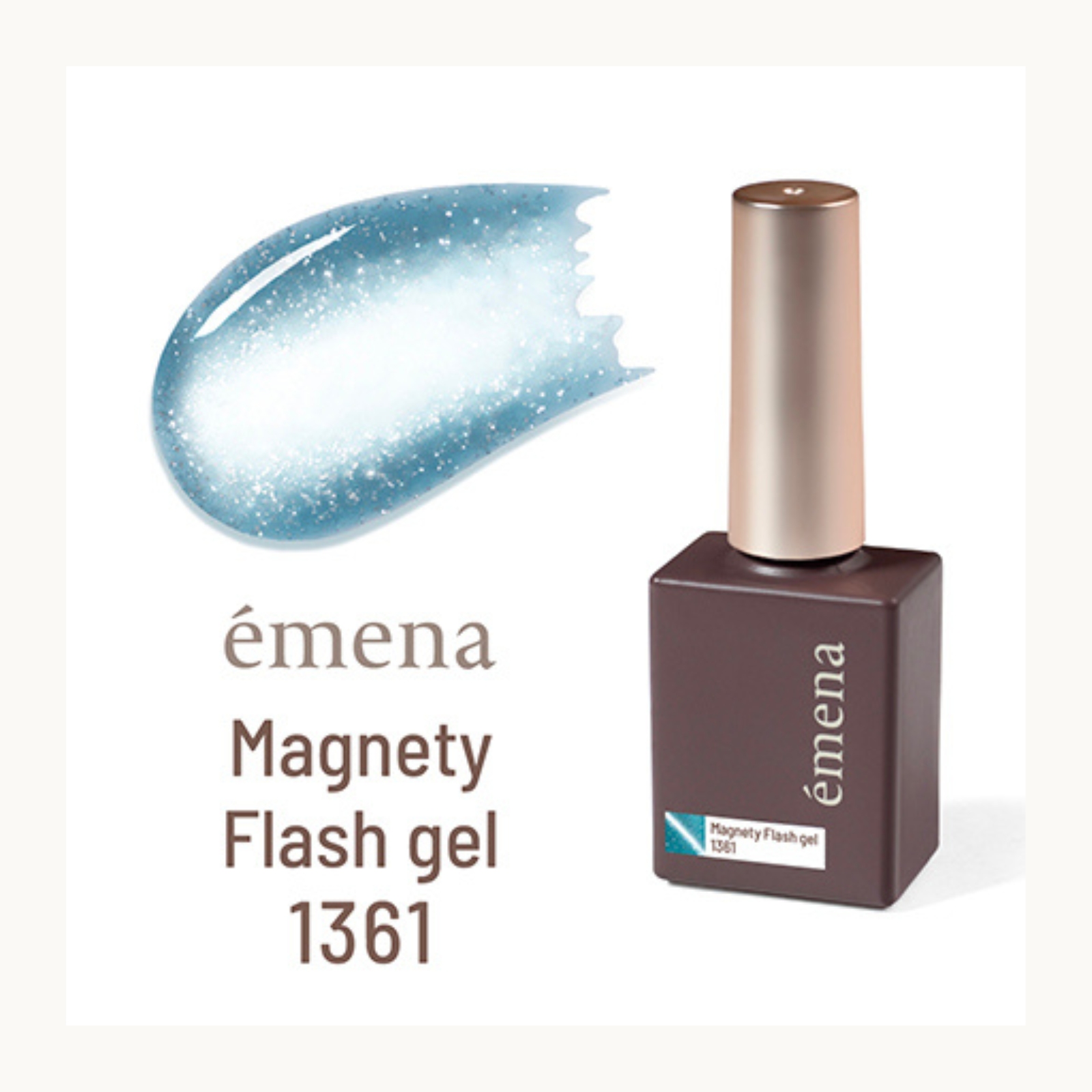 Emena Magnety Flash Gel 1361 Coral Sea magnetic cat eye gel with turquoise blue reflective flash glitter finish.