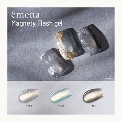 emena Magnety Flash Gel (1349/1350/1351) - Glitter Cat Eye Magnetic Nail Polish, Flash Shimmer Effect for Modern Neutral Nail Art