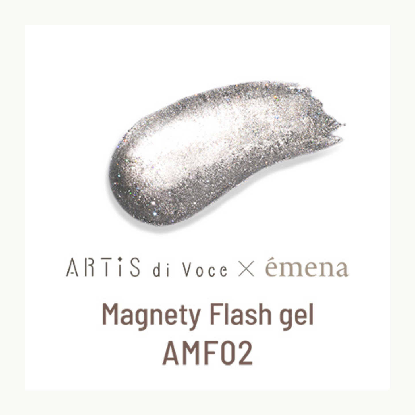 EMENA Magnety Flash Gel AMF02 silver glitter magnetic cat eye gel polish, reflective sparkling nail color for salon use in Vancouver Canada