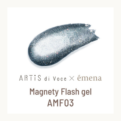 EMENA Magnety Flash Gel AMF03 blue grey glitter magnetic gel polish with galaxy sparkle effect, professional nail product Canada