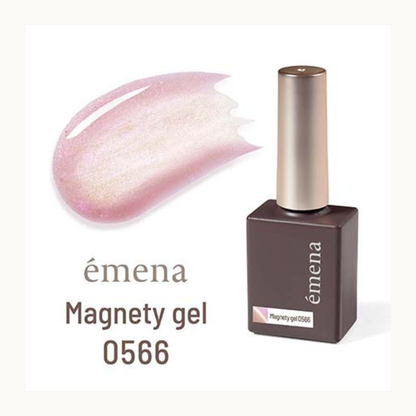 emena Magnety Gel 0566 - Pastel Pink Shimmery Magnetic Nail Polish, Iridescent Cat Eye Effect Gel Polish Bottle & Swatch