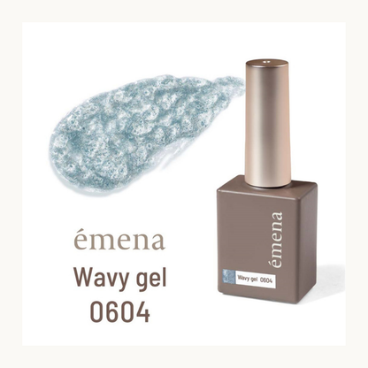 emena Wavy Gel 0604 light blue nail polish bottle with swatch. Textured wave effect gel for salon-quality manicure.