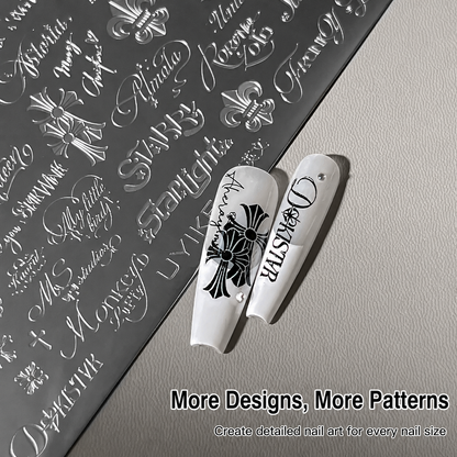 Floral faith words nail stamping plate with bow nail art example