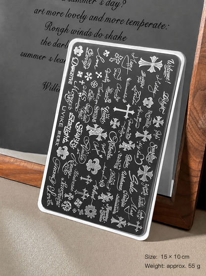 Floral faith words nail stamping plate, size 15 by 10 cm and approx. 55 g