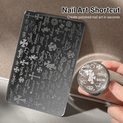 Floral faith words nail stamping plate with clear silicone stamper