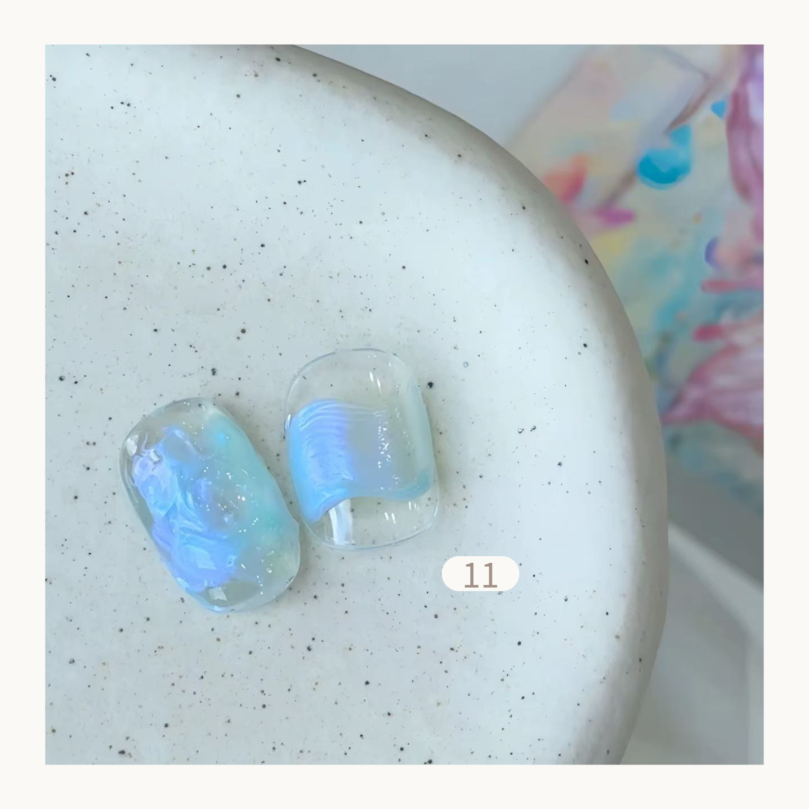 FloraMaster Aqua Iridescent Blue-Purple Silk Wrap Transparent Nail Tips - FloraMaster Short Oval Press On Nails with Shimmery Opal Silk Effect, Summer Aesthetic Nail Art