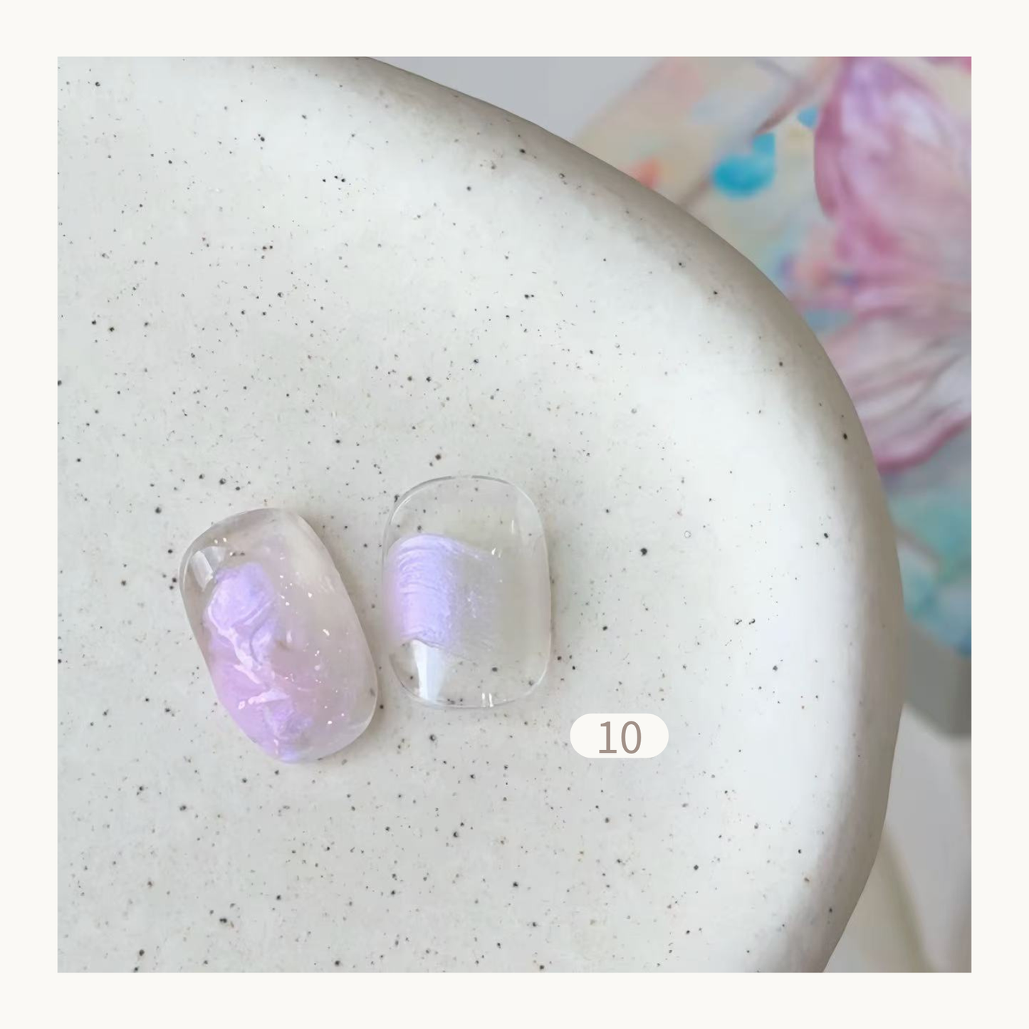 FloraMaster Lilac Purple Glitter Iridescent Silk Effect Nail Tips - Clear Short Oval Press On Nails with Sparkly Purple Silk Wrap, Transparent Nail Art for Party