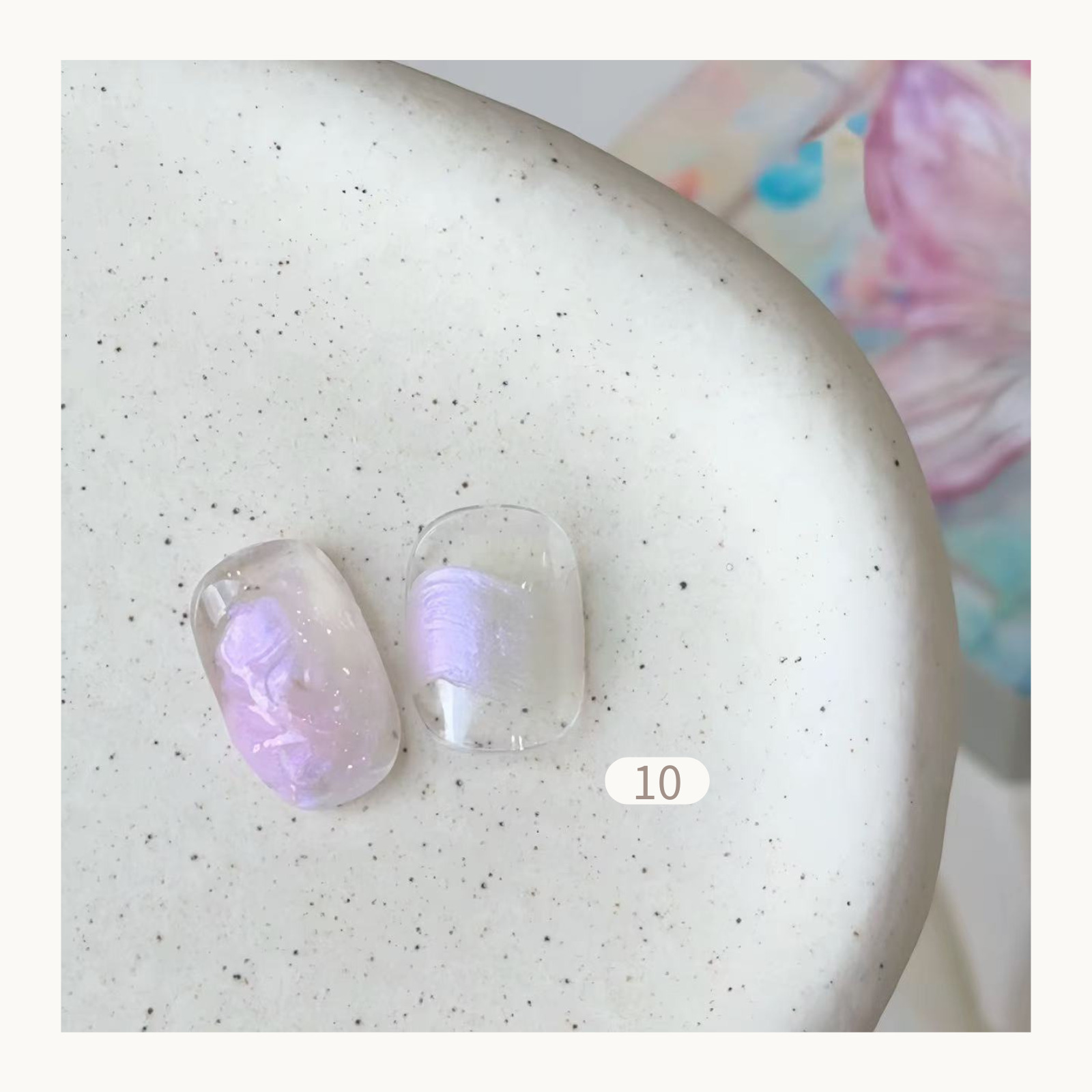 FloraMaster Lilac Purple Glitter Iridescent Silk Effect Nail Tips - Clear Short Oval Press On Nails with Sparkly Purple Silk Wrap, Transparent Nail Art for Party