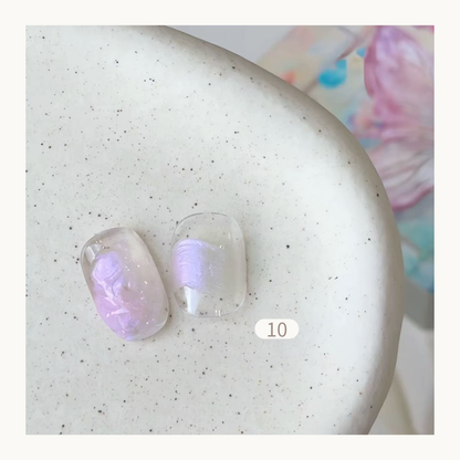 FloraMaster Lilac Purple Glitter Iridescent Silk Effect Nail Tips - Clear Short Oval Press On Nails with Sparkly Purple Silk Wrap, Transparent Nail Art for Party
