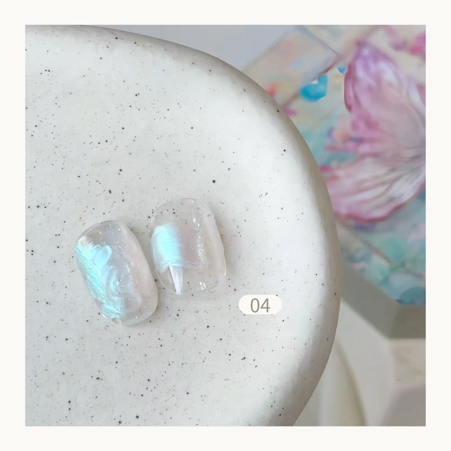 FloraMaster Aqua Blue Iridescent Silk Nail Art Tips - Clear Shimmer Blue Silk Wrap Press On Nails, Transparent Short Oval Nails for Summer Style
