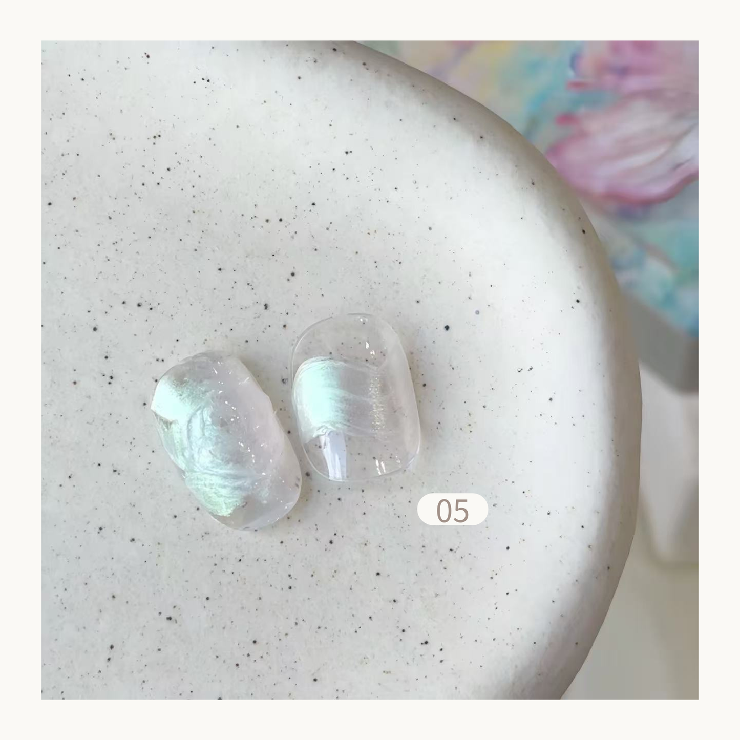 FloraMaster Mint Green Iridescent Silk Wrap Press On Nails - Clear Shimmery Pastel Green Silk Effect Nail Tips, Short Oval Transparent Nails for Soft Aesthetic