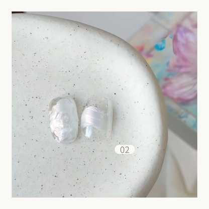 FloraMaster Pearl White Silk Effect Press On Nails - Clear Textured White Silk Wrap Nail Art Tips, Short Oval Transparent Nails for Natural Look