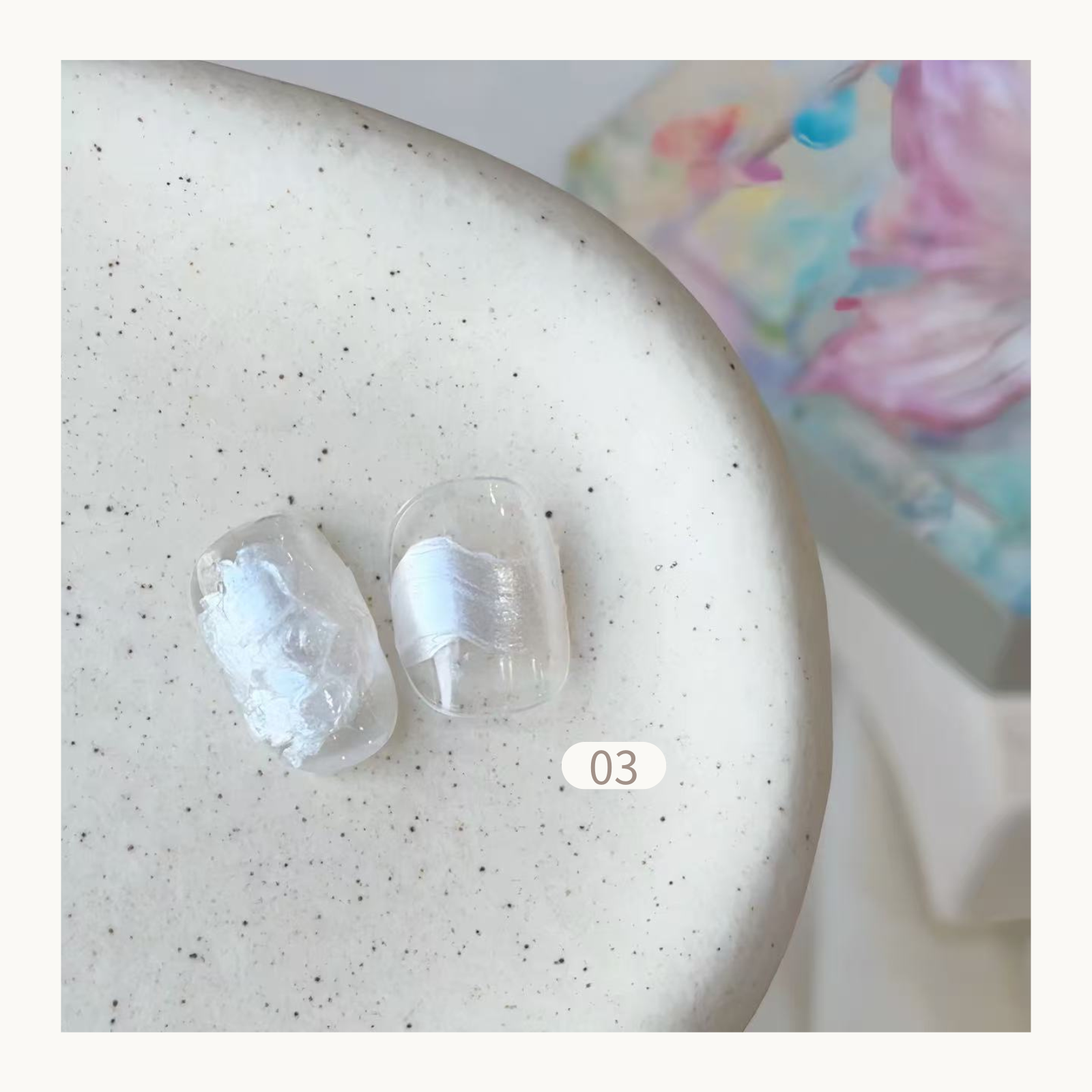 FloraMaster Silver Iridescent Silk Wrap Nail Tips - Clear Shimmery Silver Silk Effect Press On Nails, Short Oval Transparent Nails for Neutral Style