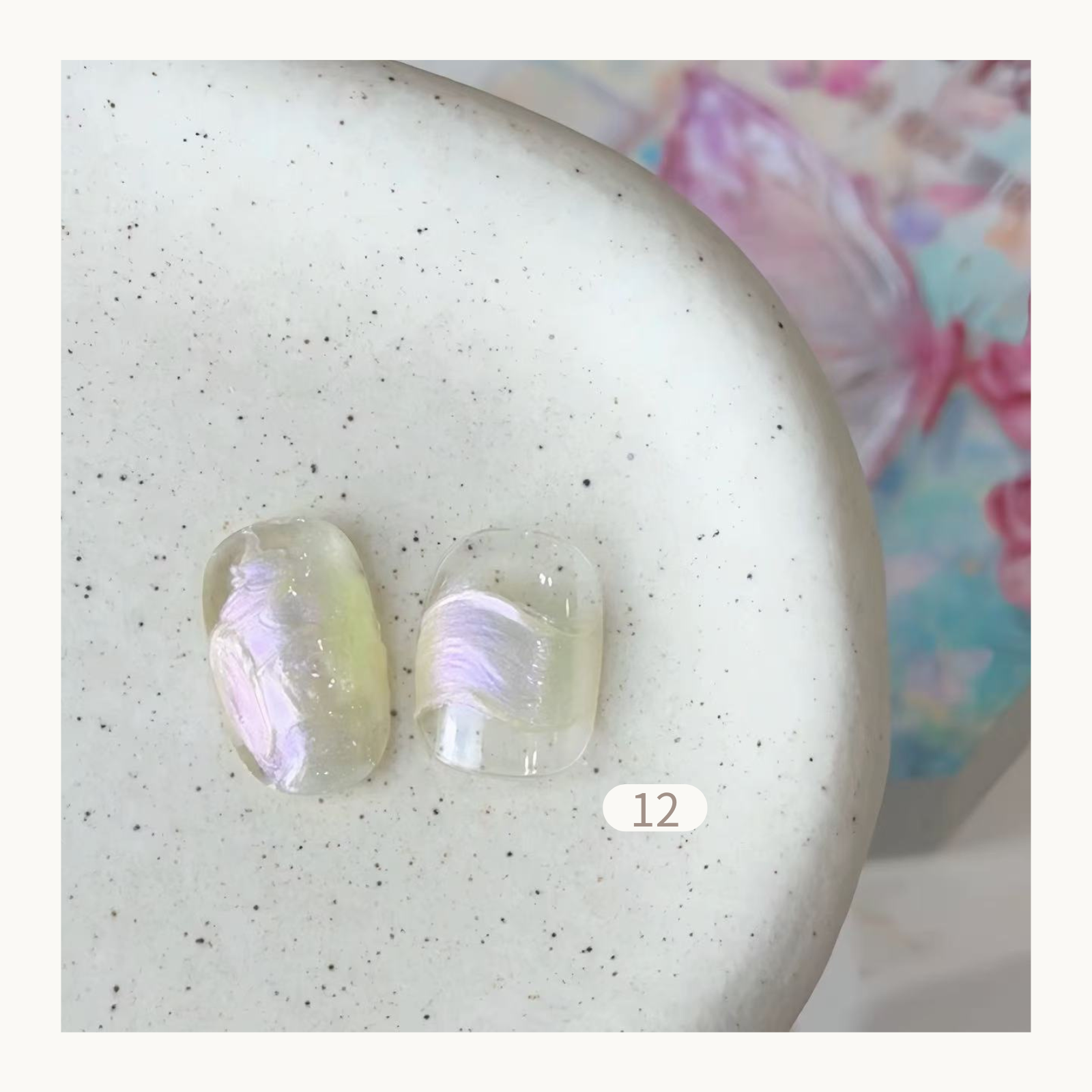 FloraMaster Pale Yellow-Pink Iridescent Silk Effect Press On Nails - Clear Short Oval Transparent Nail Tips with Shimmery Opal Silk Wrap, Pastel Aesthetic Daily Wear Nails