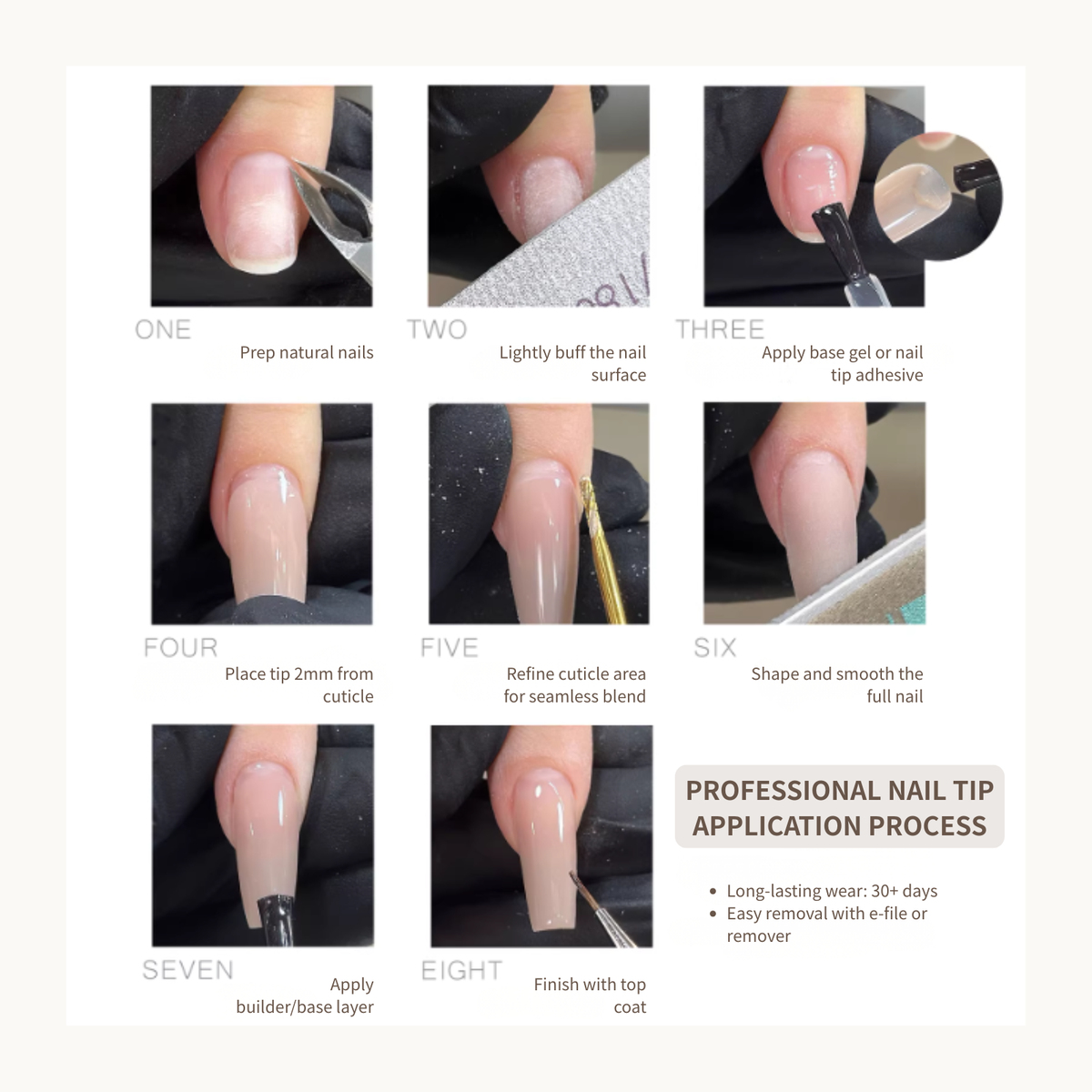 Professional Gel-X nail tips application process step by step for salon nail extensions