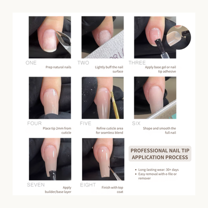 Professional Gel-X nail tips application process step by step for salon nail extensions