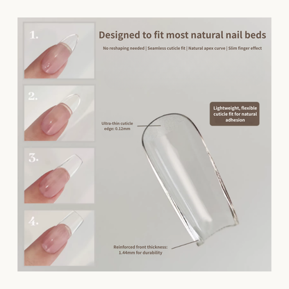 Gel-X nail tips designed to fit natural nail beds with seamless cuticle fit and sculpted apex structure