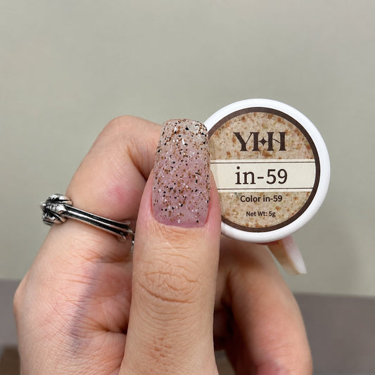 Translucent speckled nude pink nail color gel sample