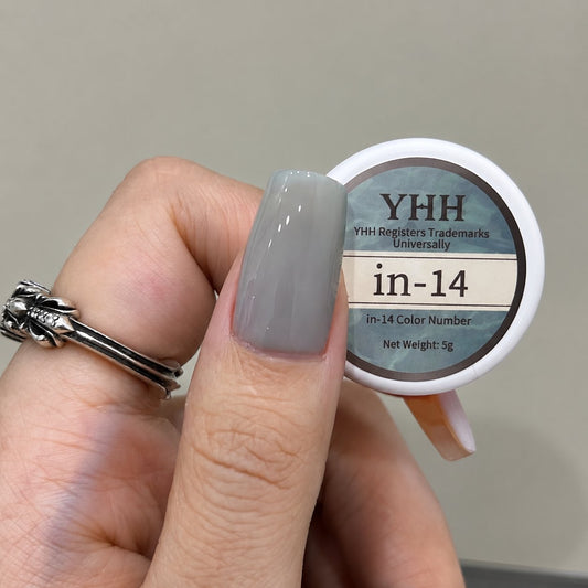 In-14 semi-transparent gel nail polish swatch in glossy icy blue gray