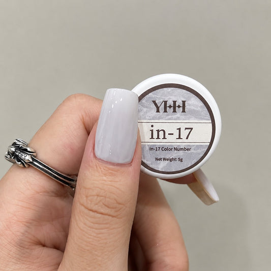 In-17 semi-transparent gel nail polish swatch in glossy milky white