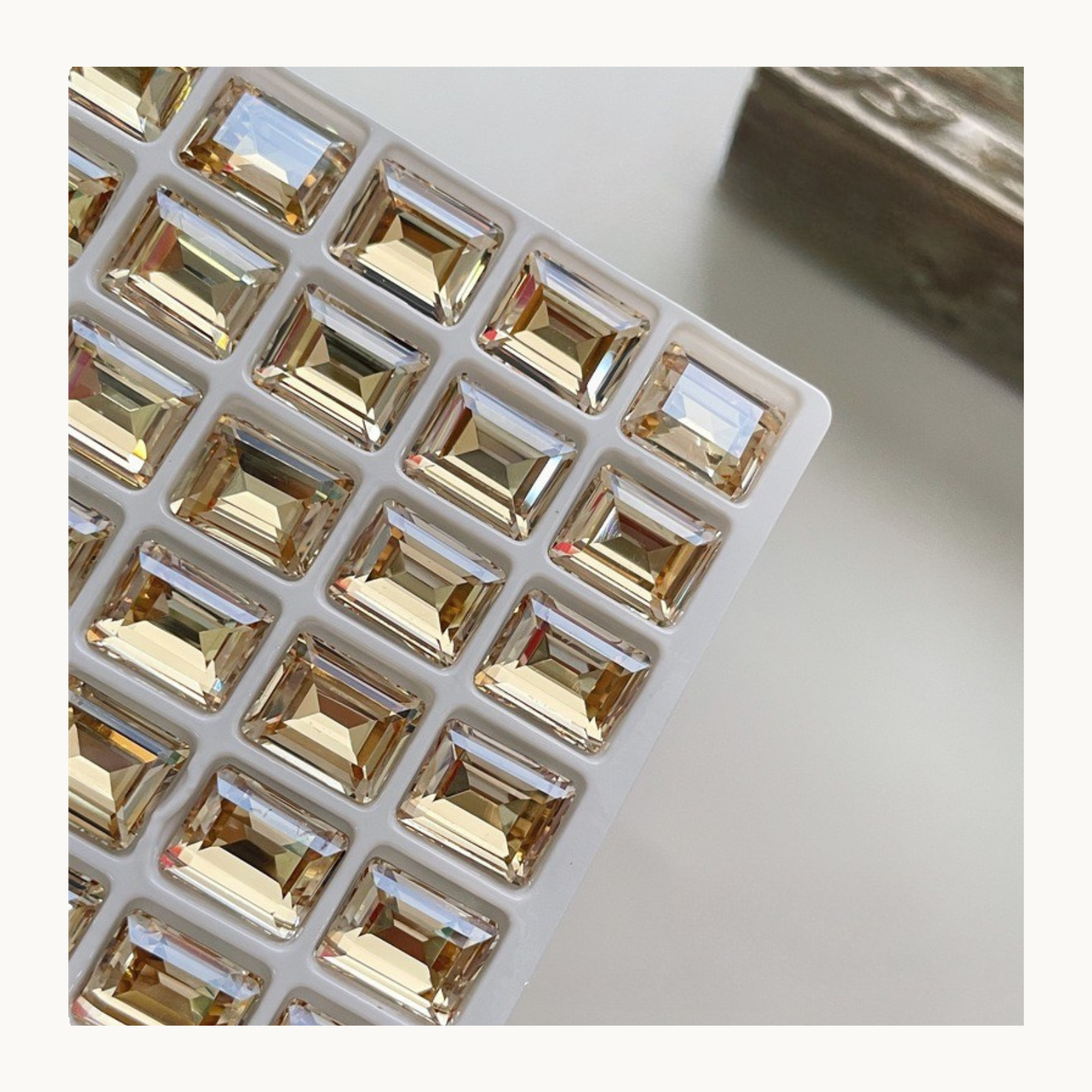 light yellow K9 rectangle pointed back crystal nail charm 8x10mm