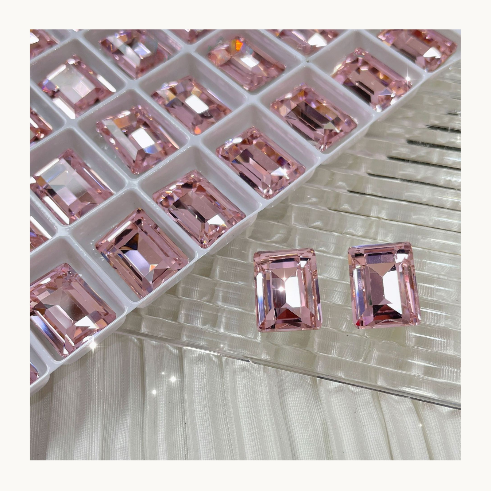 Blush pink K9 rectangle pointed back crystal nail charm 8x10mm
