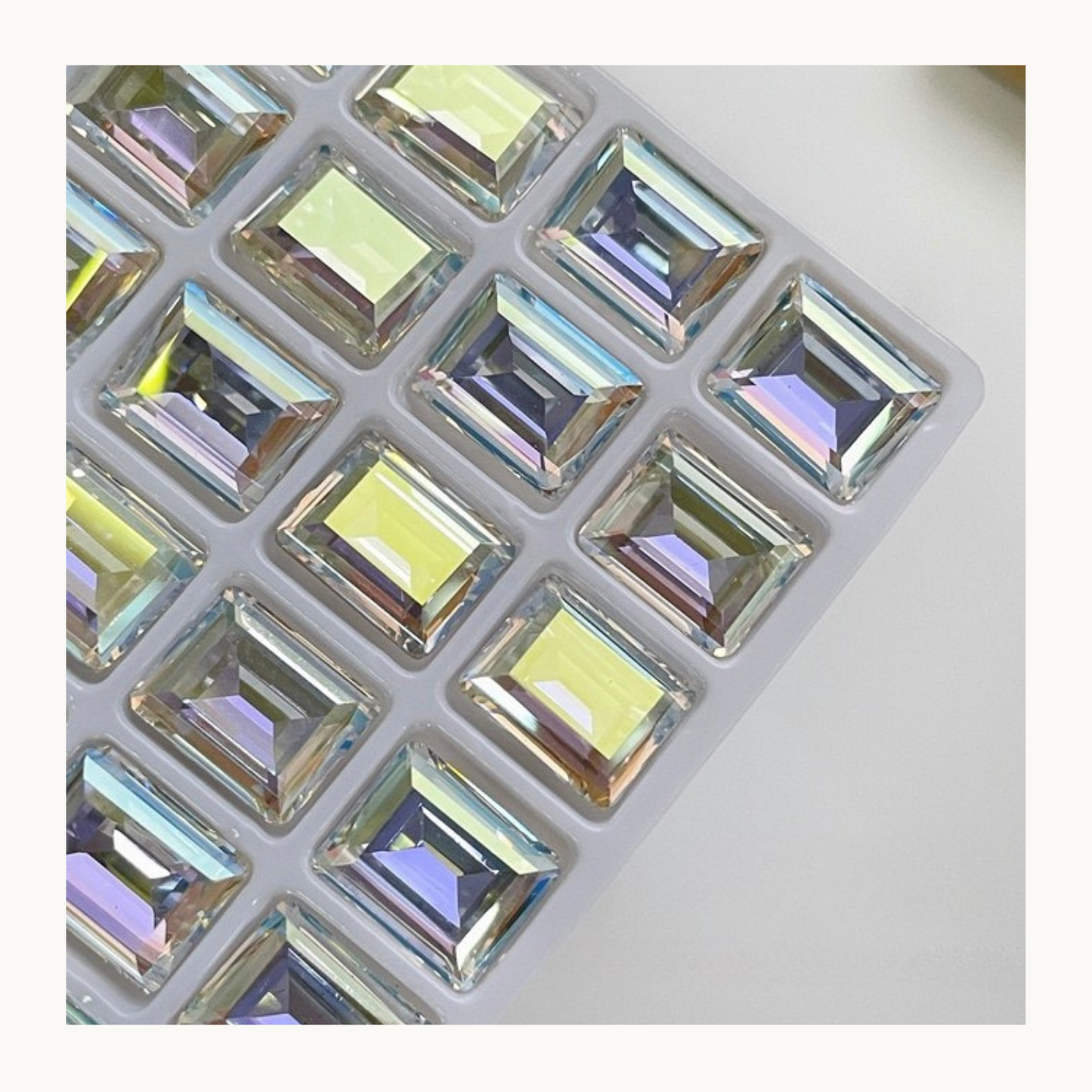 Misty White K9 rectangle pointed back crystal nail charms 10x14mm holographic nail art