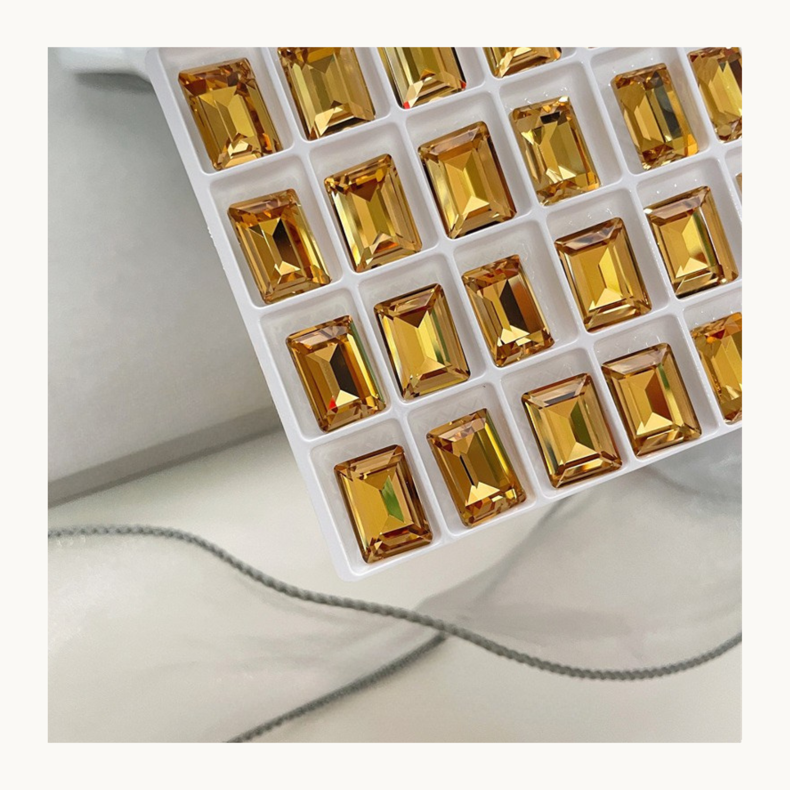 smoky yellow K9 rectangle pointed back crystal nail charms 10x14mm luxury nail design