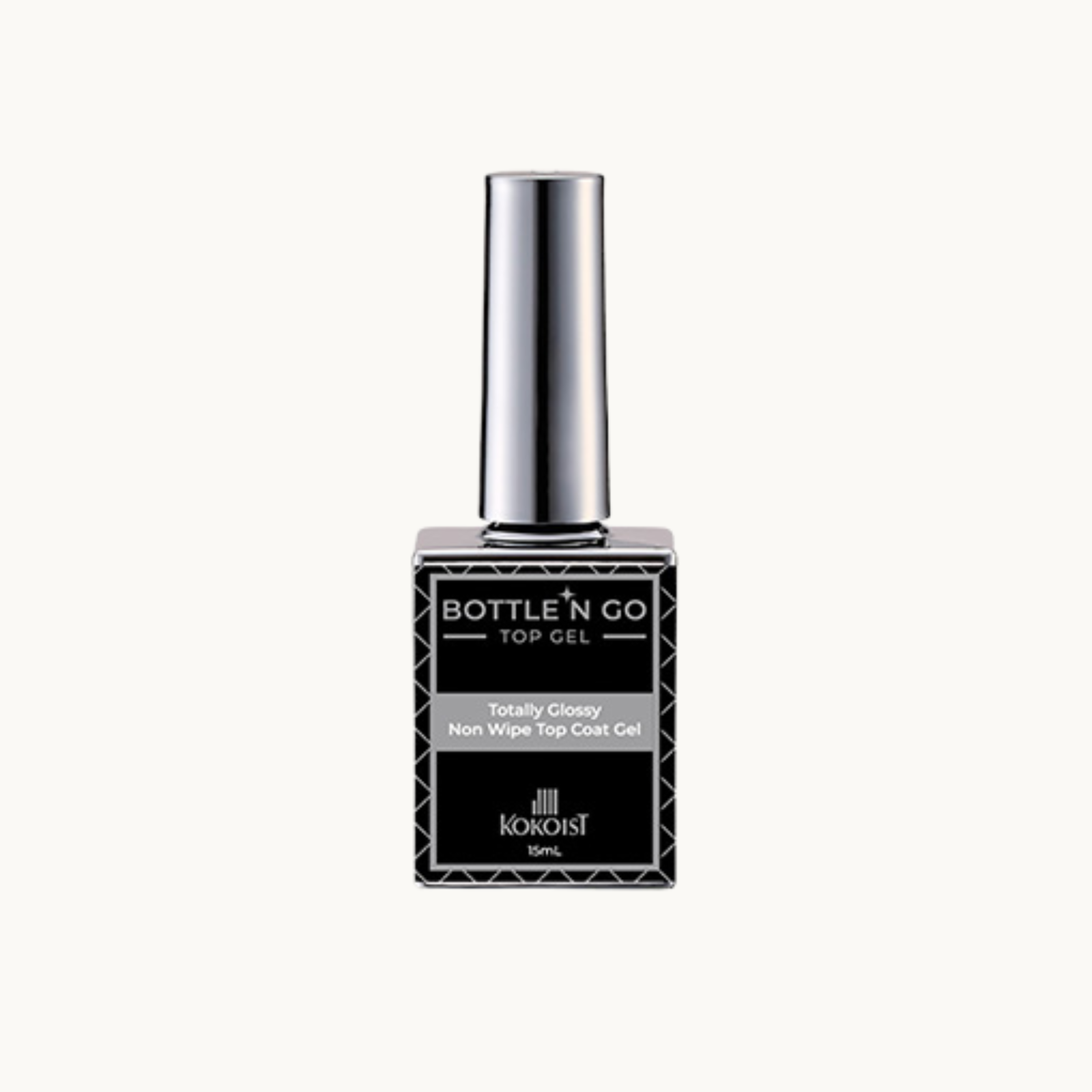 KOKOIST Bottle ’N Go Totally Glossy Non-Wipe Top Coat Gel in a 15 ml bottle for a high-shine professional gel manicure finish.