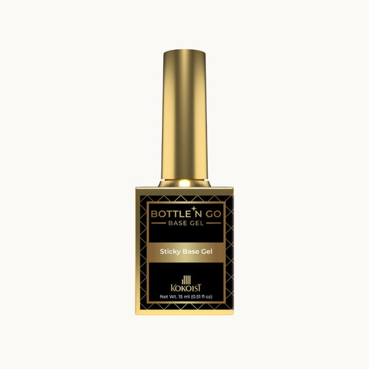 KOKOIST Bottle ’N Go Sticky Base Gel in a 15 ml bottle, a professional soak-off gel base for natural nail services.