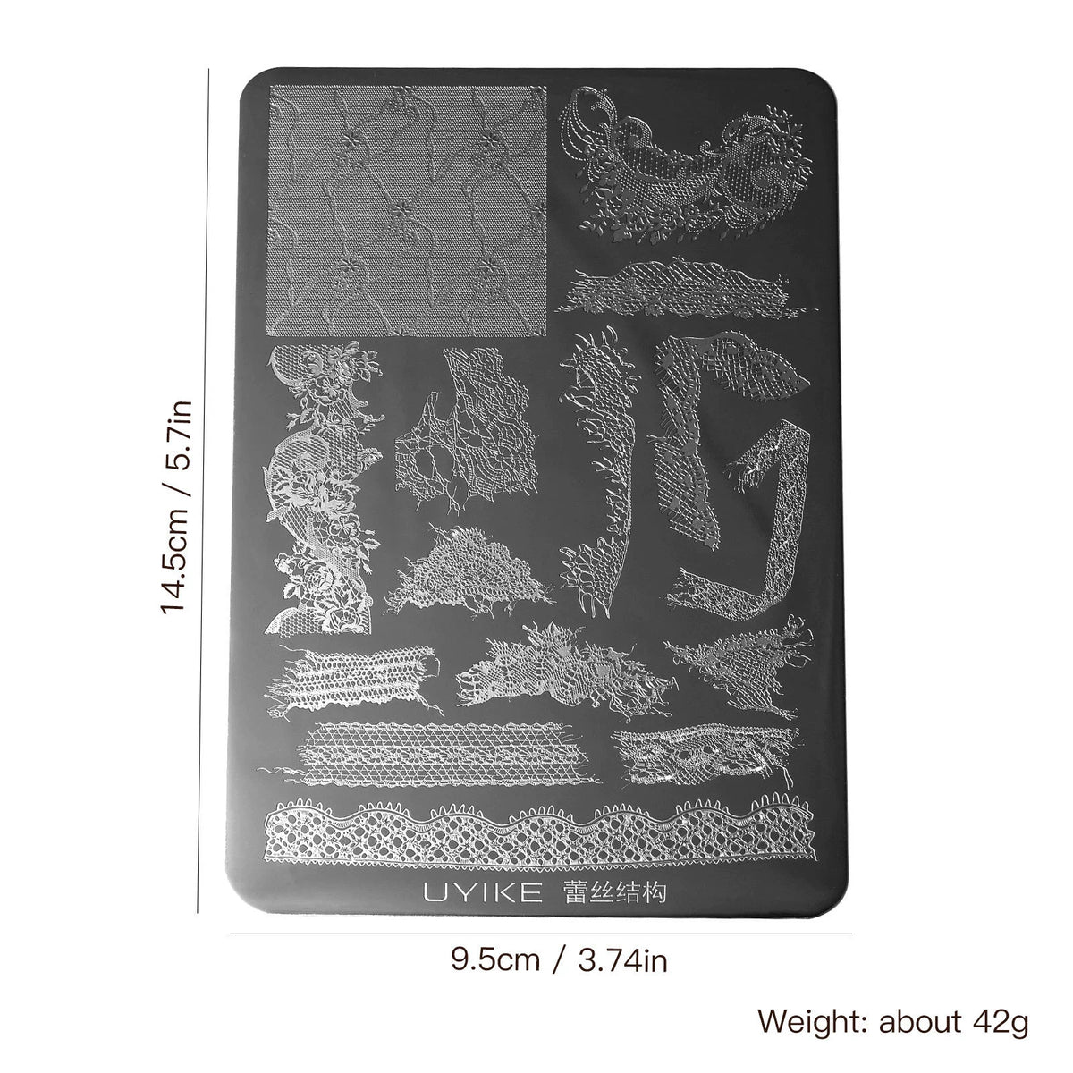 Lace Series 01 nail stamping plate dimensions: 14.5 by 9.5 cm