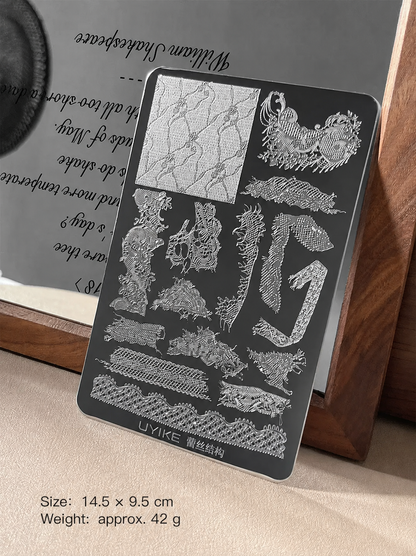 Lace Series 01 nail stamping plate, size 14.5 by 9.5 cm and approx. 42 g
