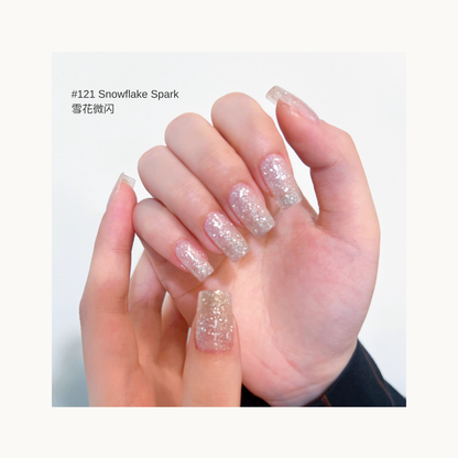 Sheer silver glitter nail gel swatch #121 Snowflake Spark